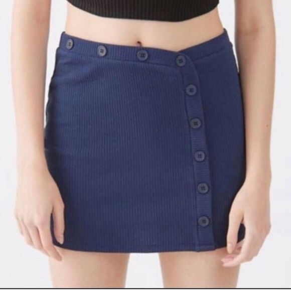 Urban Outfitters navy side button rib knit mini skirt size M nwt - Picture 2 of 8